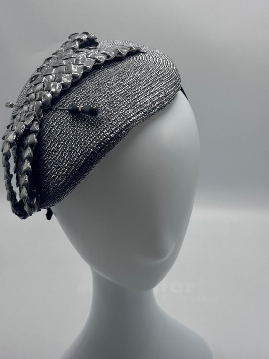Gray Fascinator with Textured Ribbon Trim