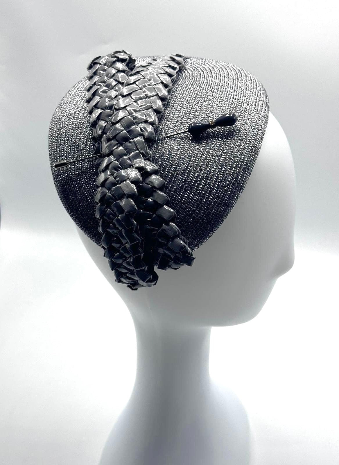 Gray Fascinator with Textured Ribbon Trim