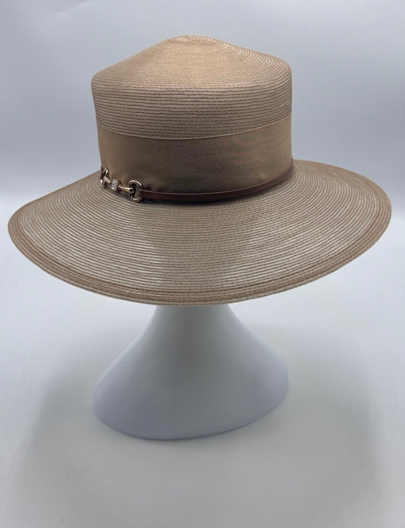 Beige Horsehair Wide-Brim Hat