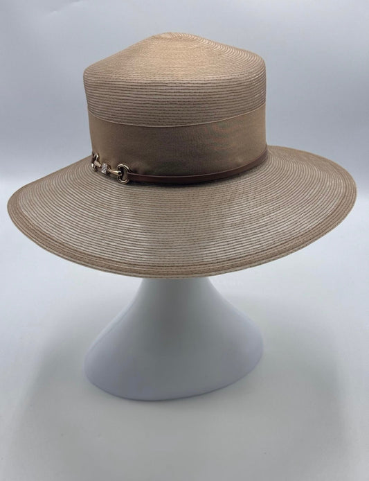 Beige Horsehair Wide-Brim Hat