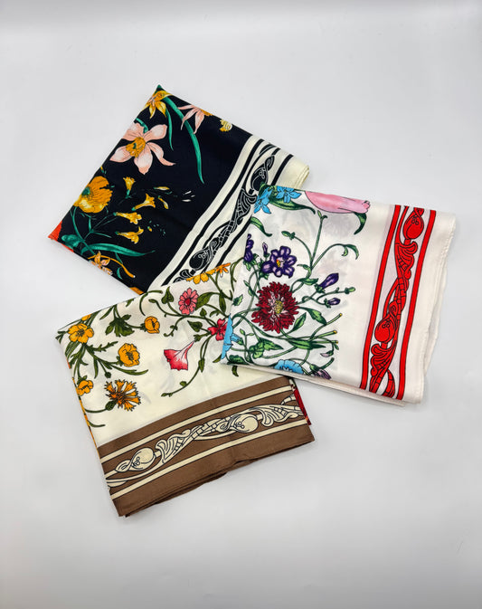 Silk-Feel Floral Print Headcarves
