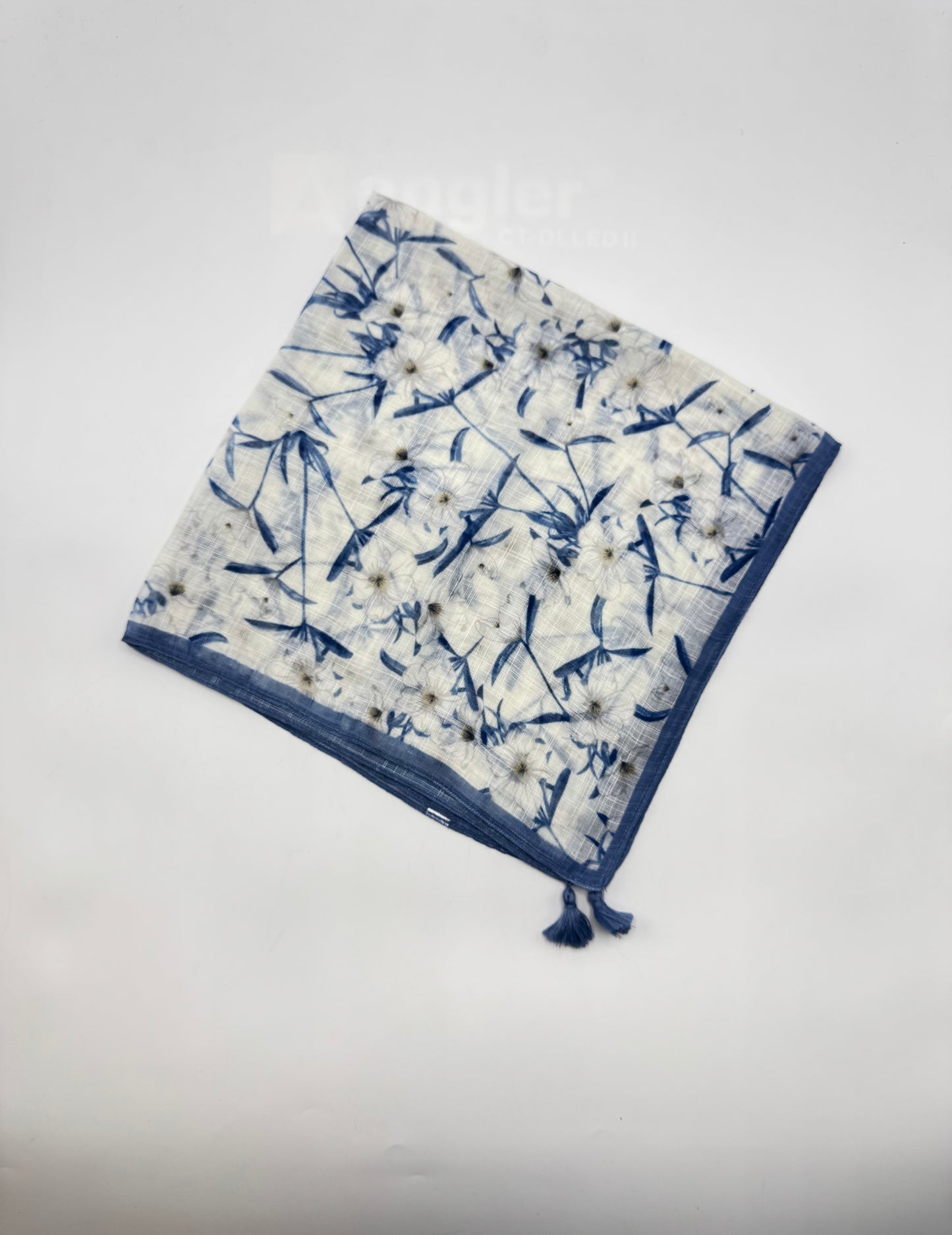 Blue Floral Tassel Headscarf