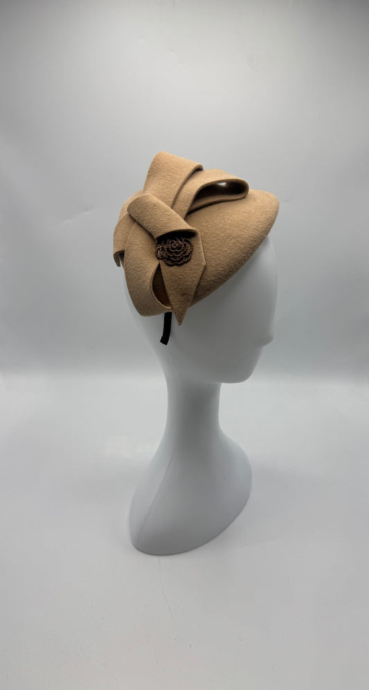 Velour Camel Fascinator with Bow