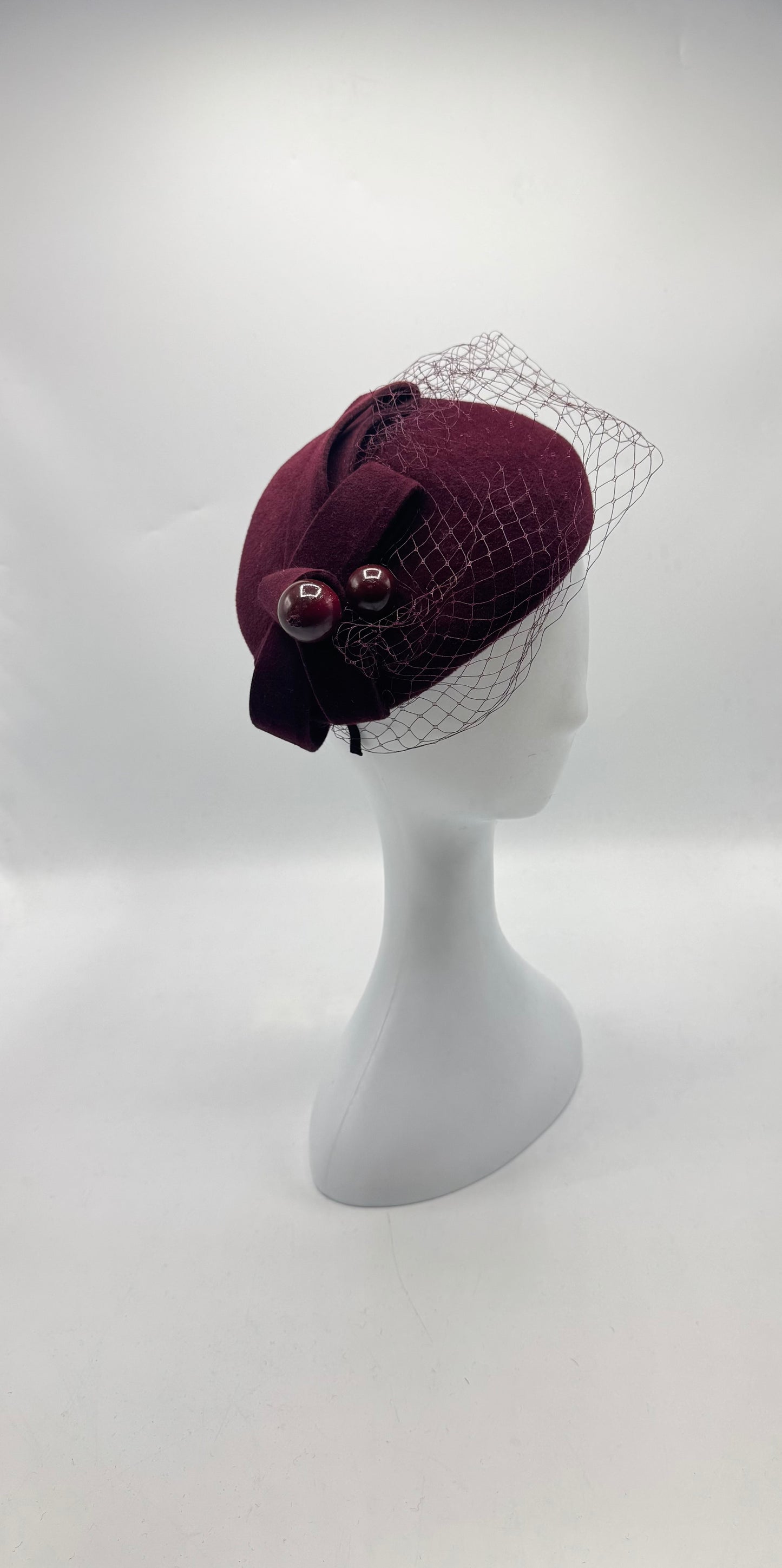 Velour Fascinator with veil & bow detail