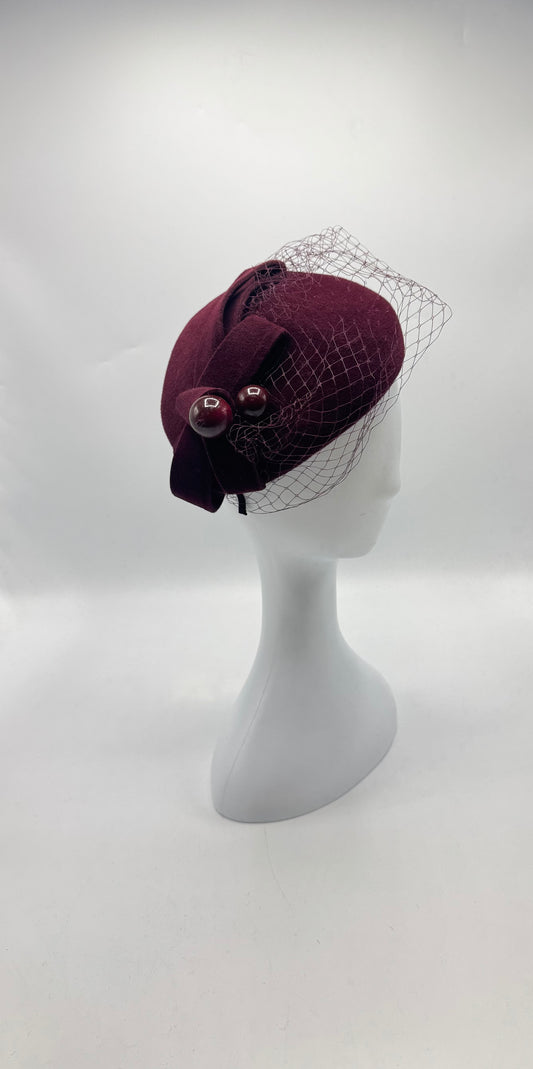Velour Fascinator with veil & bow detail