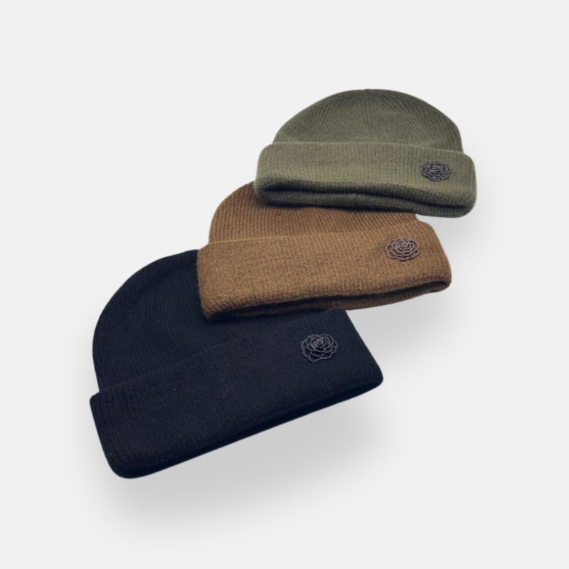 Soft Wool Beanie With Rose Pin