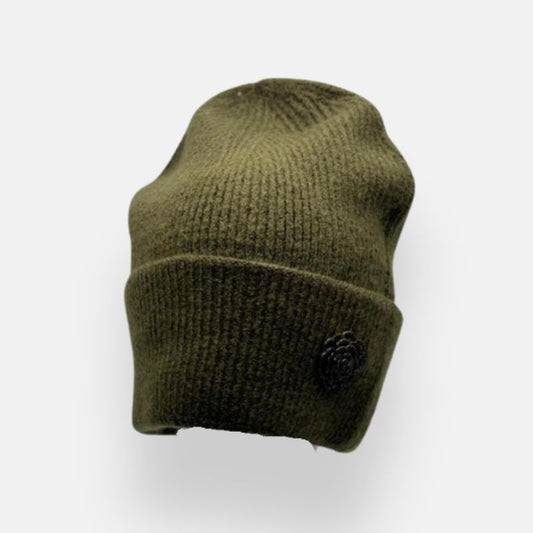 Soft Wool Beanie With Rose Pin