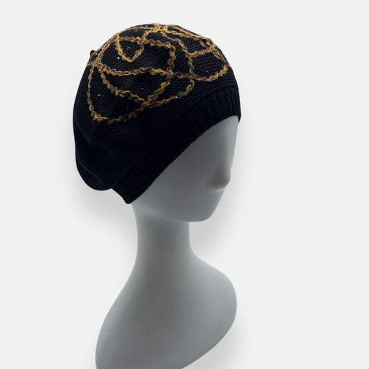 Embroidered Swirl Silk-Cotton Beret