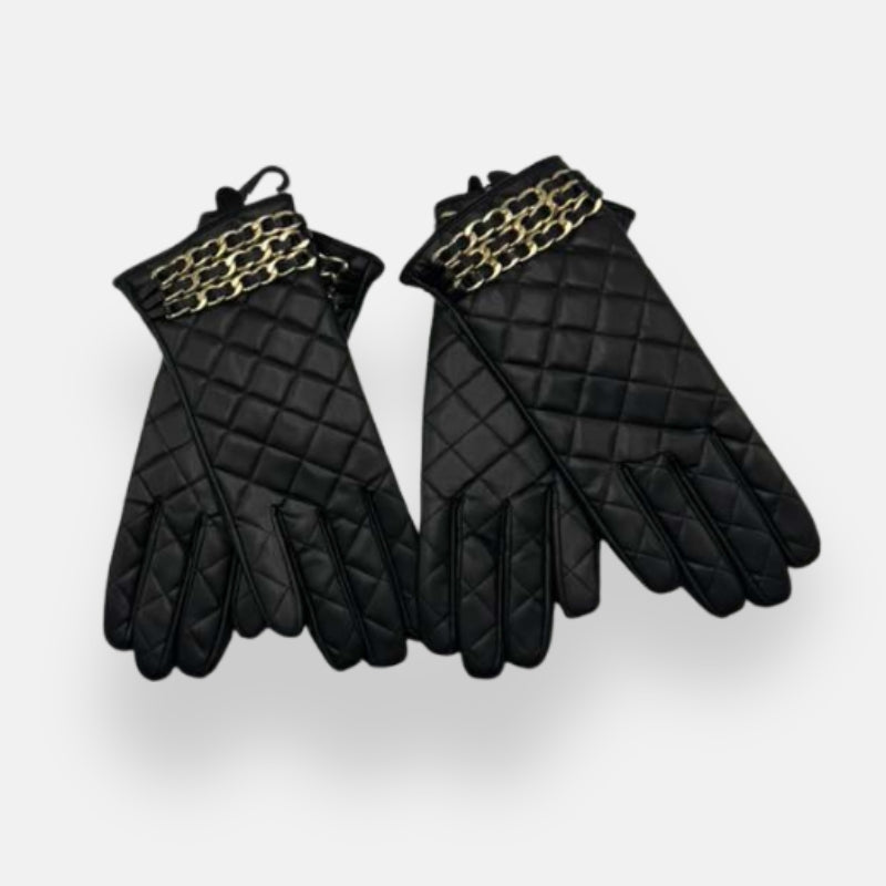 Quilted Gloves With Chain Detail