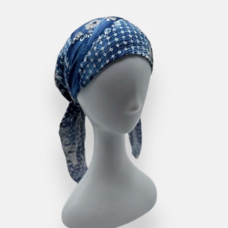 Denim Print Pre-Tied Headscarf